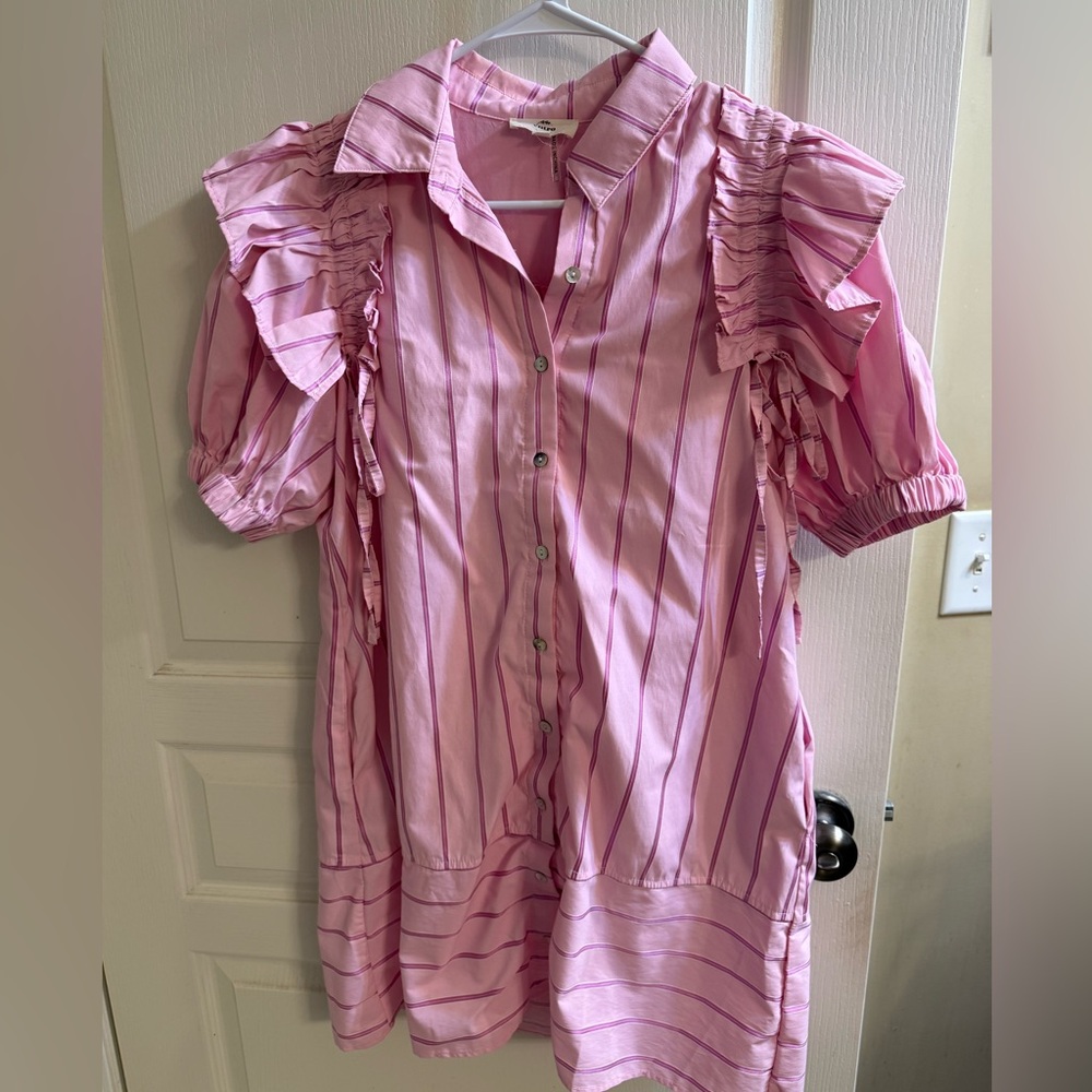 entro Pink Striped Button-Front Top size M